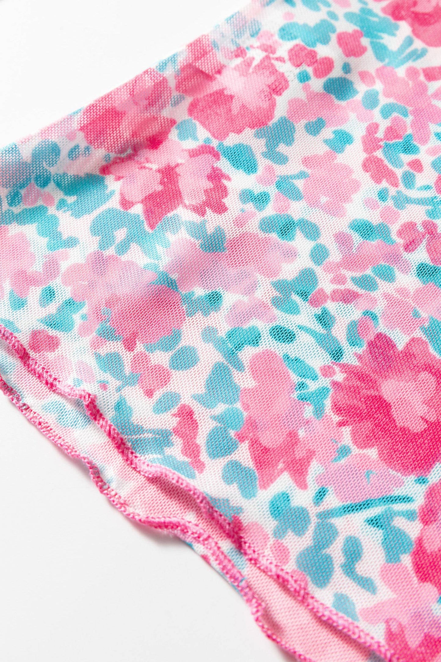 Floral Print Mesh Mock Neck Sheer Slim Fit Blouse (S-4X)