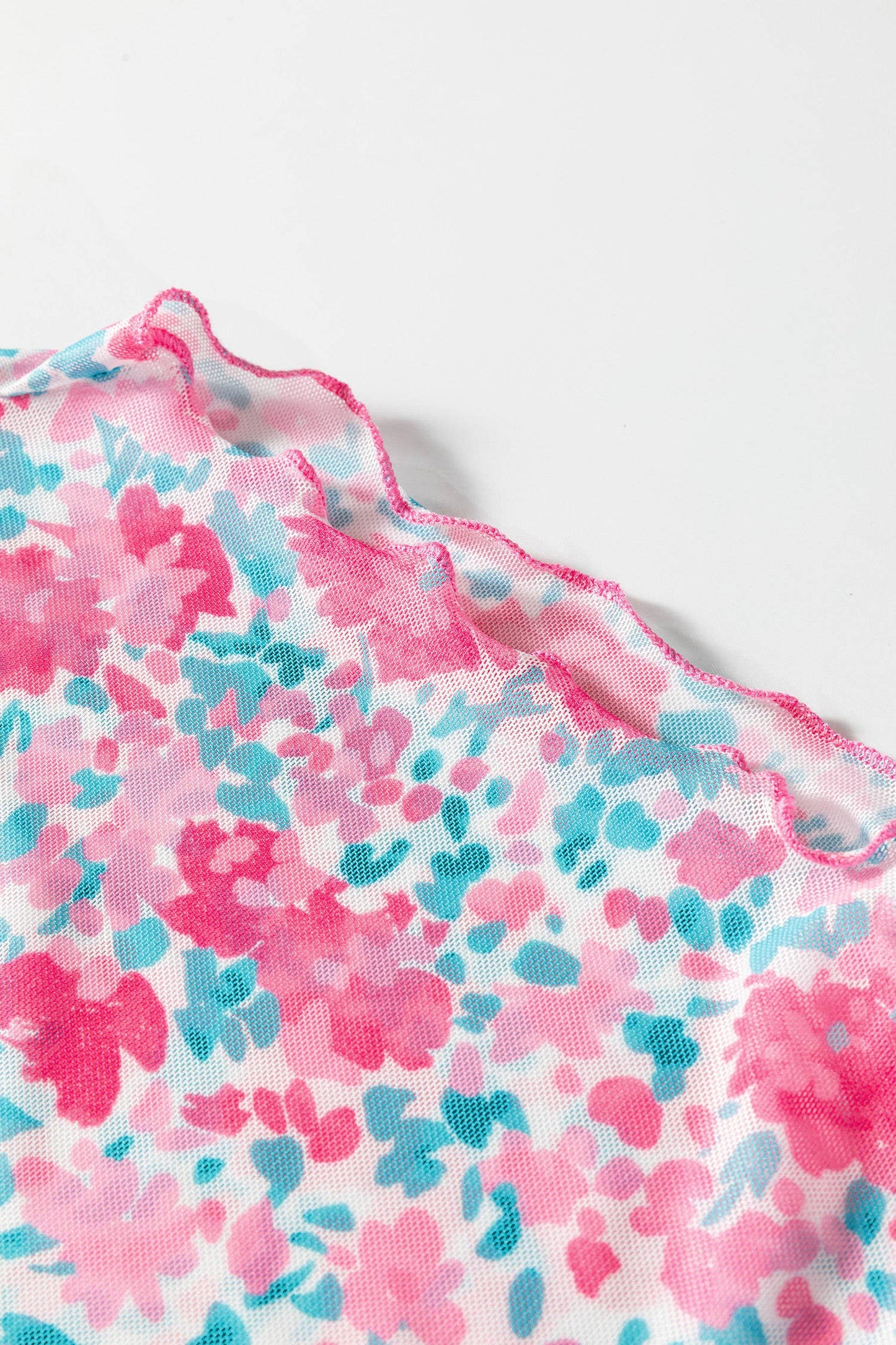 Floral Print Mesh Mock Neck Sheer Slim Fit Blouse (S-4X)