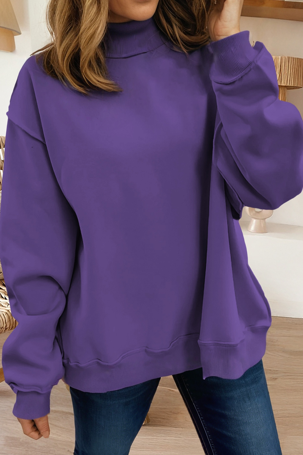 66Love Solid Oversize Reversible Mock Neck Sweatshirt (S-XL)