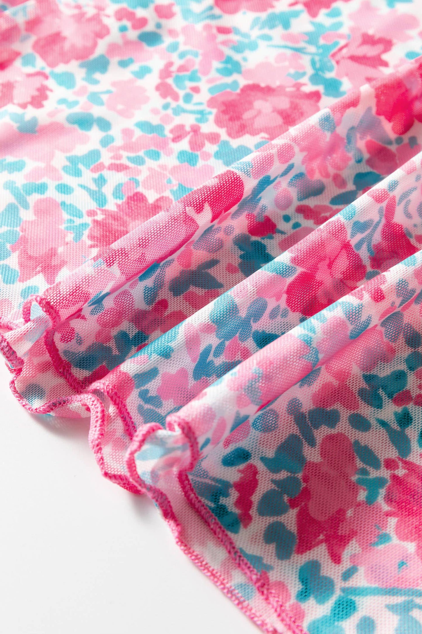 Floral Print Mesh Mock Neck Sheer Slim Fit Blouse (S-4X)