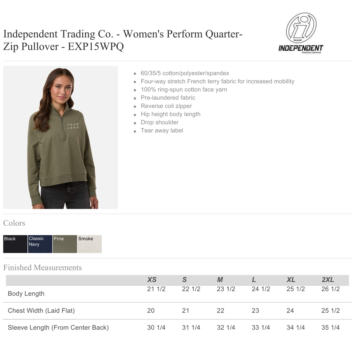 Custom Pilates Studio Barre Fitness Quarter-Zip Pullover