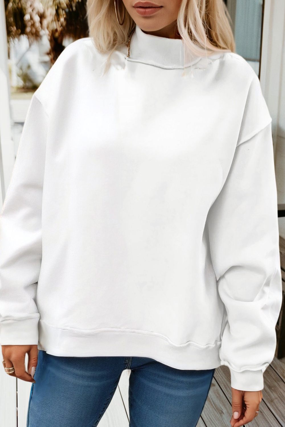 66Love Solid Oversize Reversible Mock Neck Sweatshirt (S-XL)