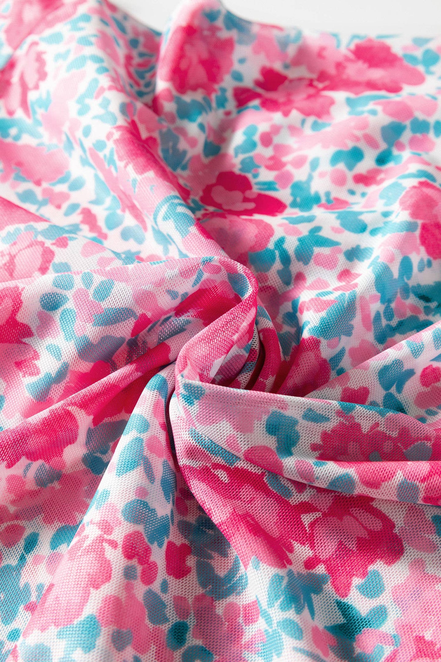 Floral Print Mesh Mock Neck Sheer Slim Fit Blouse (S-4X)