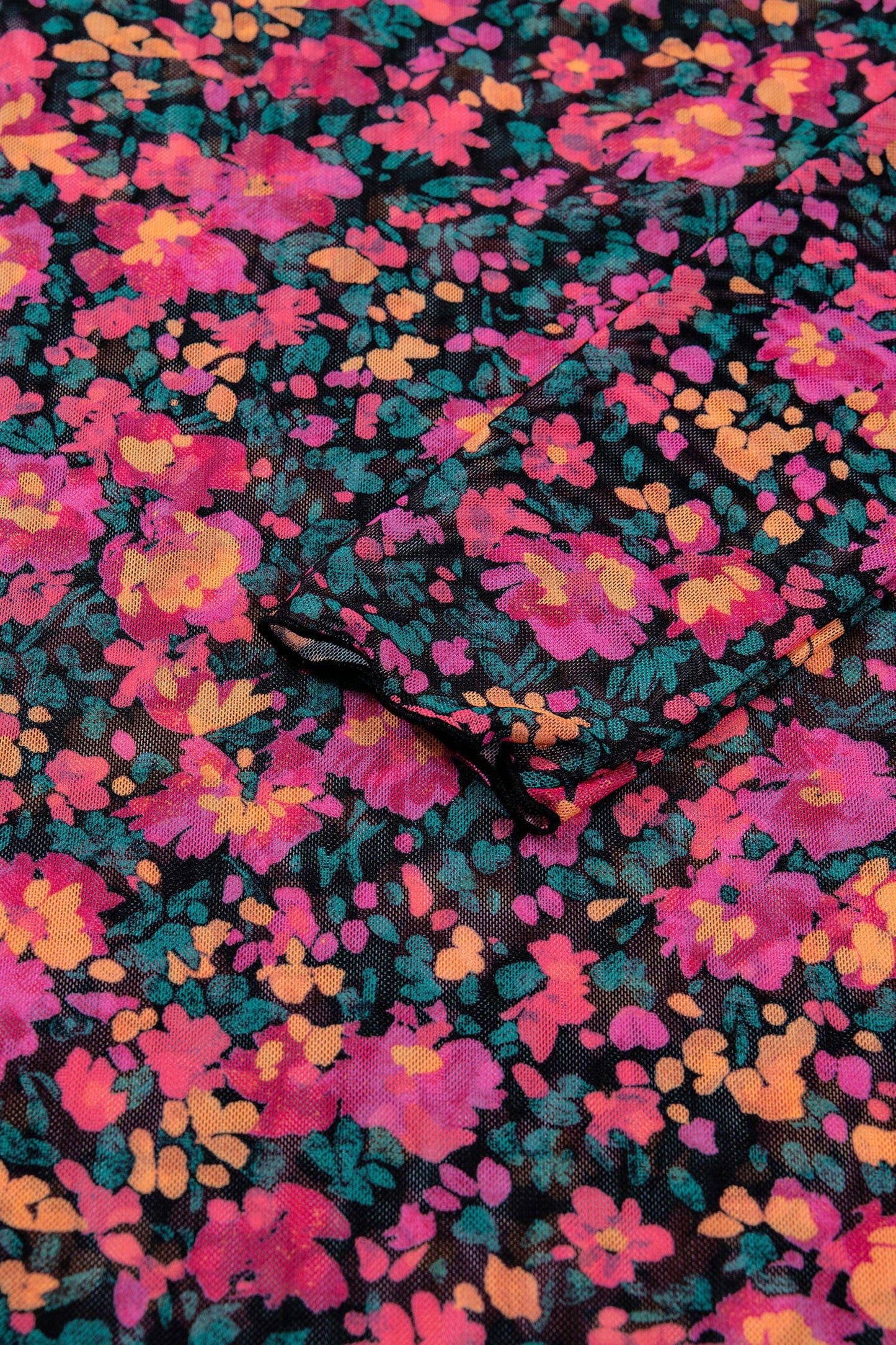 Floral Print Mesh Mock Neck Sheer Slim Fit Blouse (S-4X)