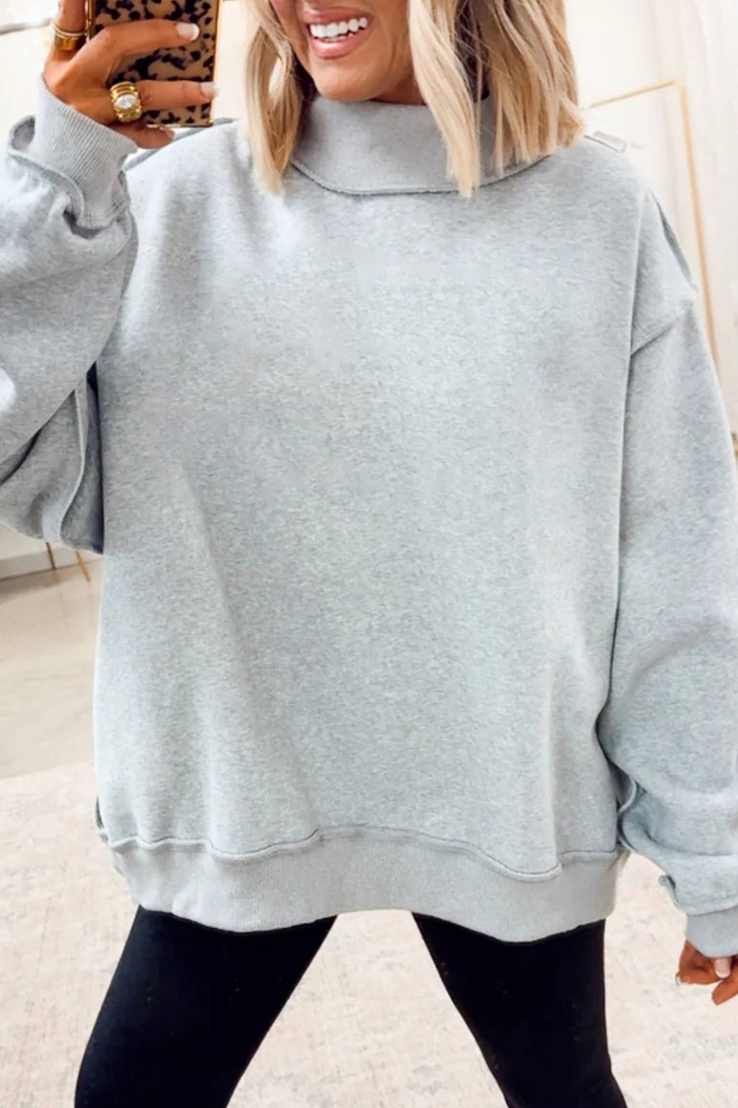 66Love Solid Oversize Reversible Mock Neck Sweatshirt (S-XL)